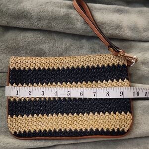 Thirty-One Navy and Tan Woven Wristlet